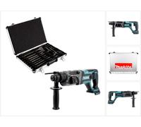 Taladro percutor a batería Makita DHR 241 Z 18 V Li-Ion con portabrocas SDS-Plus solo + juego de brocas Makita D-42444 SDS-Plus 17 pzas. en maletín de aluminio - sin batería, sin cargador