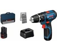 Taladro percutor Bosch Professional GSB 12V-15, con 2 baterías de 2,0Ah, 25 accesorios, incluye estuche, 30 Nm