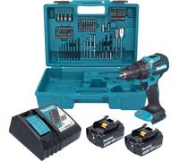 Makita Taladro atornillador de impacto inalámbrico DHP490RFX3 18V 2 baterías y 74 accesorios