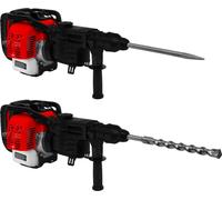 Taladro percutor de 2 tiempos, 0,9 kW, 7500 U/min, dimensiones 360x270x630 mm, con depósito de 1L y 2 accesorios