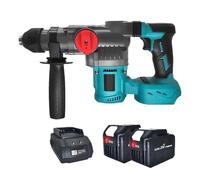 Taladro Percutor Eléctrico Sin Escobillas De 26 Mm, Martillo Rotativo 2 Modos, Herramientas Eléctricas Inalámbricas Multifuncionales Compatibles Con Batería 18 V Rendimiento Potente(2PCS 6.0Ah Battery)