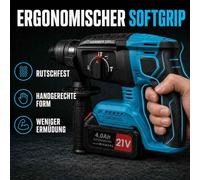 Taladro percutor inalámbrico AIORBER de 21V, sin escobillas, con sistema SDS Plus, kit combinado con 2 baterías de 4.0Ah de litio, cargador, juego de brocas y cinceles. Color: azul y