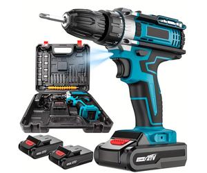 Taladro percutor inalámbrico, destornillador eléctrico, batería de iones de litio, taladro eléctrico, mini taladro manual, herramientas eléctricas para batería Makita de 18V Red With 2XBattery