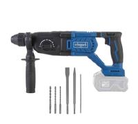 Taladro percutor inalámbrico Scheppach BC-DH290-X - 20V IXES | 2,8J de energía de impacto | hasta 4500 golpes por minuto | SDS-Plus | Mango auxiliar giratorio 360° | Función antitorque | Empuñadura er