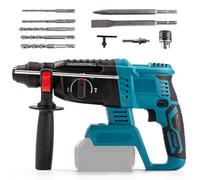 Taladro Percutor Inalámbrico, Sin Escobillas, Velocidad Regulable Sin niveles, Martillo Perforador con 6 Piezas, Mango Antivibración y Acoplamiento de Seguridad, Martillo Perforador 3 en 1 sin