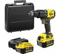 Taladro percutor inalámbrico STANLEY de 18V, 2 baterías de 4Ah, motor sin escobillas, modelo SFMCD715M2K-QW