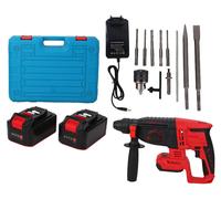 Taladro percutor rotatorio con embrague de seguridad, kit inalámbrico con batería de 2 x 5.0 Ah y motor sin escobillas, ideal para hormigón, con 4 modos y velocidad variable, con enchufe para la Unión