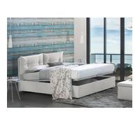 Talamo Italia Cama Doble Con Contenedor Giulia, Made In Italy, Cama Con Revestimiento De Tela, Apertura Frontal, Apta Para Colchón 160x200 Cm, Blanco