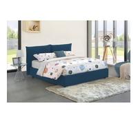 Talamo Italia Cama Doble Contenedor Rosa, Made In Italy, Cama Con Revestimiento De Tela, Apertura Frontal, Apta Para Colchón 160x190 Cm, Azul