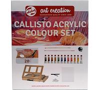 Talens Art Creation Set Acrílico 12 tubos 12 ml, caja-caballette, paleta desechable, pinceles, pocillo, carboncillos, trapo de tela, tablilla entelada