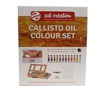 Talens Art Creation Set Óleo 12 tubos 12 ml, caja-caballette, paleta desechable, pinceles, pocillo, carboncillos, trapo de tela, tablilla entelada