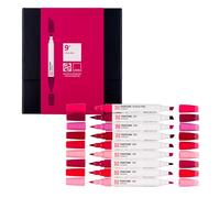 Talens | Pantone Marker Set de 9 Cool Red | Rotulador Doble Punta con Punta de Pincel y Cincel | Tinta Pigmentada a Base de Agua en Colores Pantone