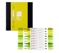 Talens | Pantone Marker Set de 9 Green Yellow | Rotulador Doble Punta con Punta de Pincel y Cincel | Tinta Pigmentada a Base de Agua en Colores Pantone