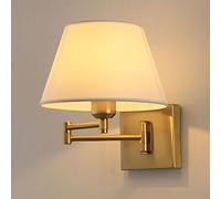 TaleTre Aplique de pared elegante dorado con brazo articulado - Lámpara de interior ajustable con cableado fijo y pantalla de tela para dormitorio, sala de estar y pasillo.(Gold,White Shade)