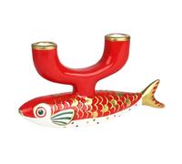 Talking Table - Portavelas de cerámica con diseño de pez koi, pintado a mano, color rojo y dorado, doble cónico, para bodas, regalo de Año Nuevo chino, centro de mesa, regalo de estilo japonés, 17,5 x