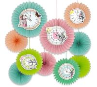 Talking Tables 10 Abanicos de Papel Reutilizables Alicia País Maravillas Decoración Reloj - Fiesta Sombrerero Loco Merienda Pascua Día Madre Baby Shower 25-35cm