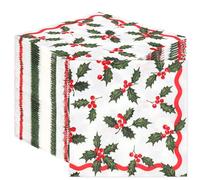 Talking Tables 100 Servilletas de Navidad Papel Desechables con Acebo y Bayas - Decoración Festiva Mesa Rojo Blanco Verde 2 Capas 33cm