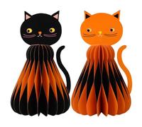 Talking Tables 2 mesas de papel ecológico reutilizables con forma de gato de Halloween, decoración de Halloween, centros de mesa en forma de gato, decoración espeluznante para fiestas, naranja y