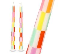 Talking Tables 2 x Velas de Cena Altas Cónicas a Cuadros de Colores de Cera Decoración de Mesa Sin Perfume Embalaje Eco Tiempo Combustión 5 Horas 23cm