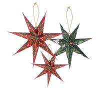 Talking Tables 3 Adornos de Papel para decoración de árbol de Navidad, Estrellas Rojas y Verdes, Adornos de Papel Colgantes en 3 tamaños, 20 cm, 25 cm, 30 cm, decoración Festiva Reutilizable y