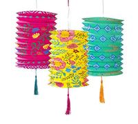 Talking Tables 3 Linternas de Papel Chinas Boho con Borlas | Decoraciones Colgantes Rosa, Amarillo y Azul para Cumpleaños, Fiesta Jardín y Fiesta Mexicana