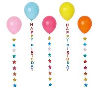 Talking Tables 5 Globos de Cumpleaños Coloridos con Estrellas y Colas - Decoración de Fiesta Multicolor Rosa Azul Naranja Amarillo 30cm