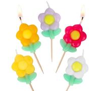 Talking Tables 5 Velas De Cumpleaños Con Diseño De Margaritas Para Tartas Decoración De Tartas Velas Florales Coloridas 4 Cm De Altura Embalaje Reciclado