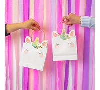 Talking Tables 6 Bolsas de Fiesta Unicornio Rosa para Niños con Asas, Orejas y Cuerno - Bolsas de Papel para Golosinas, Regalos y Fiestas