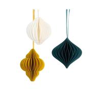 Talking Tables Adornos de Papel para árbol de Navidad, Paquete de 3 Bolas de Navidad Colgantes en Blanco, Verde y Amarillo, tamaño pequeño