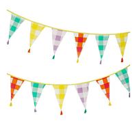 Talking Tables Banderines de tela a cuadros con borlas, 3 m, guirnalda de banderines de bandera triangular, 100% algodón orgánico, decoraciones de fiesta coloridas, decoración de dormitorio de niños,