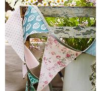 Talking Tables Banderines de tela verde y rosa, 3 m, guirnalda de banderines triangulares, respetuoso con el medio ambiente, reciclado, 100% algodón orgánico, decoraciones florales para fiestas,