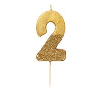 Talking Tables Bday GLD-2 We Heart Birthdays Glitter Number Candle 2, Gold, Papel, Height 8cm, 3"