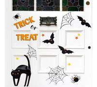 Talking Tables Calcomanías de puerta de Halloween para decoración del hogar, telarañas, gatos, murciélagos, telón de fondo, regalo, decoración de porche, decoración espeluznante de Halloween para el