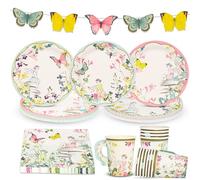 Talking Tables Decoracion Fiesta de Hadas Menaje Descartable para 16 Personas Guirnalda de Mariposas Tazas Platos Servilletas para Cumpleanos de Ninos Dia de la Madre Te Fiesta de Nacimiento