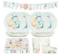 Talking Tables Decoraciones De Fiesta De Sirenas Vajilla Paquete De 50 Piezas Feliz Cumpleaños Banderines Reutilizables 16 Servilletas Vasos Platos De Papel Bajo El Tema Del Mar