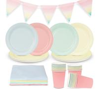 Talking Tables Decoraciones de fiesta en tonos pastel para 16 invitados, cumpleaños, té de la tarde, artículos para fiestas, baby shower, platos de papel, servilletas desechables, vasos, manteles