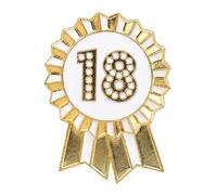 Talking Tables Insignia de cumpleaños número 18, roseta de metal esmaltado dorado y blanco, reutilizable, accesorios para niñas, adultos, niños, suministros de fiesta, hito, aniversario, 4,5 cm de