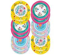 Talking Tables Juego de 12 Platos Papel Florales Coloridos Bohemios - Vajilla Desechable para Temas Hawaianos Verano Cumpleaños - 23cm Diámetro