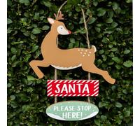 Talking Tables Letrero de madera para colgar de Papá Noel con Rudolph el reno | Decoraciones navideñas reutilizables para niños | Hecho para añadir algo de alegría navideña a tu hogar | 30 cm de alto