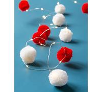 Talking Tables Luces de pompón rojas y blancas Batería de 2 m | Decoraciones coloridas para recámaras infantiles, decoración del hogar o Navidad