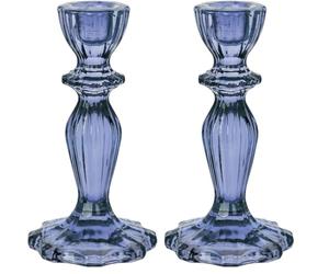 Talking Tables Navy Glass Candlestick Holder | Decorative Taper Candle Stand For Indoor or Outdoor Dining, Blue Home Décor, Elegant Dinner Party Decorations, Winter Wedding, Christmas (Paquete de 2)