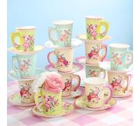 Talking Tables Pack de 24 Tazas y Platillos Florales Vintage para Merienda, Truly Scrumptious Vajilla Desechable para Cumpleaños, Fiesta de Jardín, Baby Shower, Boda