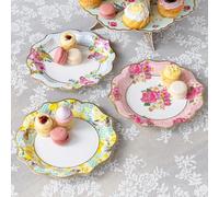 Talking Tables Paquete de 24 platos de papel floral vintage para té de la tarde, realmente deliciosos, para fiestas de cumpleaños, baby shower, boda y aniversario, vajilla desechable en colores pastel