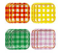 Talking Tables Platos a cuadros en naranja, amarillo, verde y morado, vajilla de papel colorido para Pascua, fiesta de cumpleaños, picnic, verano, paquete de 12, 18 cm x 18 cm, platos