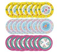 Talking Tables Platos de papel florales de colores bohemios, paquete de 24 vajilla desechable para decoración de fiesta de cumpleaños de niños, temática hawaiana, picnic de verano, barbacoa, 23 cm,