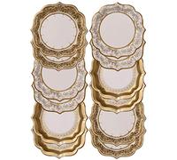 Talking Tables platos medios vintage ‘Party Porcelain Gold.’ Oro y blanco. Cartón. Paquete de 12.