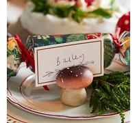 Talking Tables Portatarjetas de madera con forma de hongos y tarjetas de nombre, paquete de 4 | Decoración de cerámica de otoño, ajustes de mesa de Navidad, decoraciones de fiesta de hadas del bosque