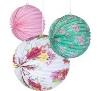 Talking Tables - Set de 3 Linternas Decorativas de Papel con Diseño Floral - Color Multicolor 1.5x20.5x34.5 cm - Ideales para Fiestas y Eventos al Aire Libre