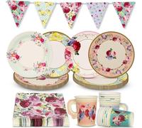 Talking Tables Set Vajilla Floral & Decoraciones Vintage para Merienda 16 Invitados | Platos, Servilletas, Tazas, Guirnalda & Mantel | Cumpleaños, Día de la Madre