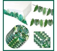Talking Tables Tropical Party Tableware Set Hawaiian Decorations 16 Guests Green Garland, Palm Tablecloth, Plates and Napkins Perfect for Kids Birthday Theme, Summer Luau, Verde
